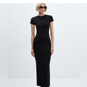 Black Short-Sleeve Maxi Bodycon Dress